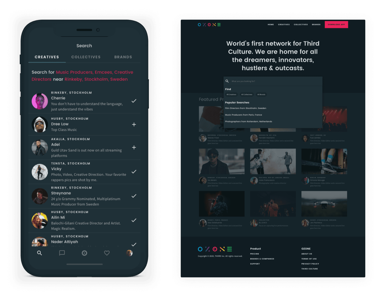 OZONE search by discipline and place near Rinkeby, Stockholm, and the web platform at ozoneapp.com, design comps, 2019